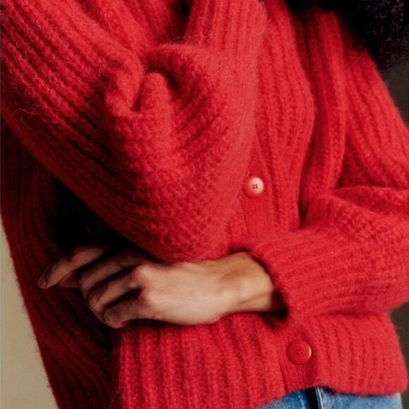 Sezane Emile Red Knit Cardigan Sweater - Picture 3 of 5
